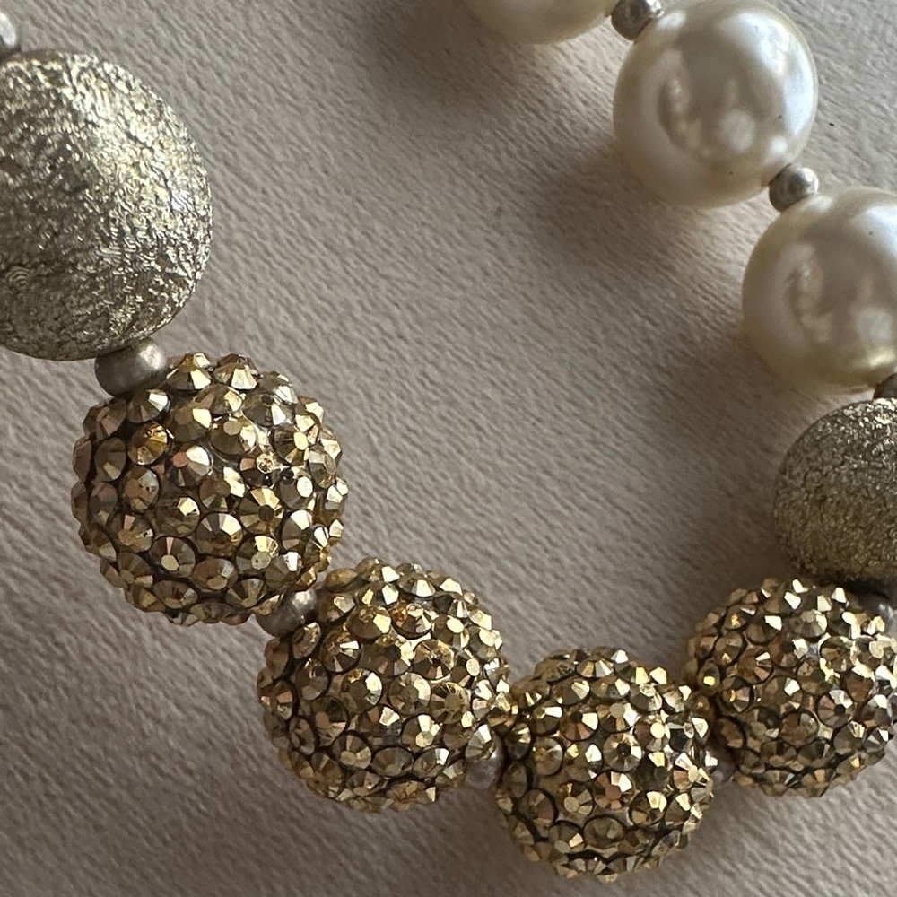 Coquette Girl  Gold and Cream Bauble and Ribbon Champagne Necklace